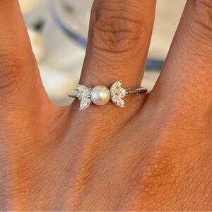 Tiffany & Co. Victoria collection pearl and marquise diamond ring size 7.5